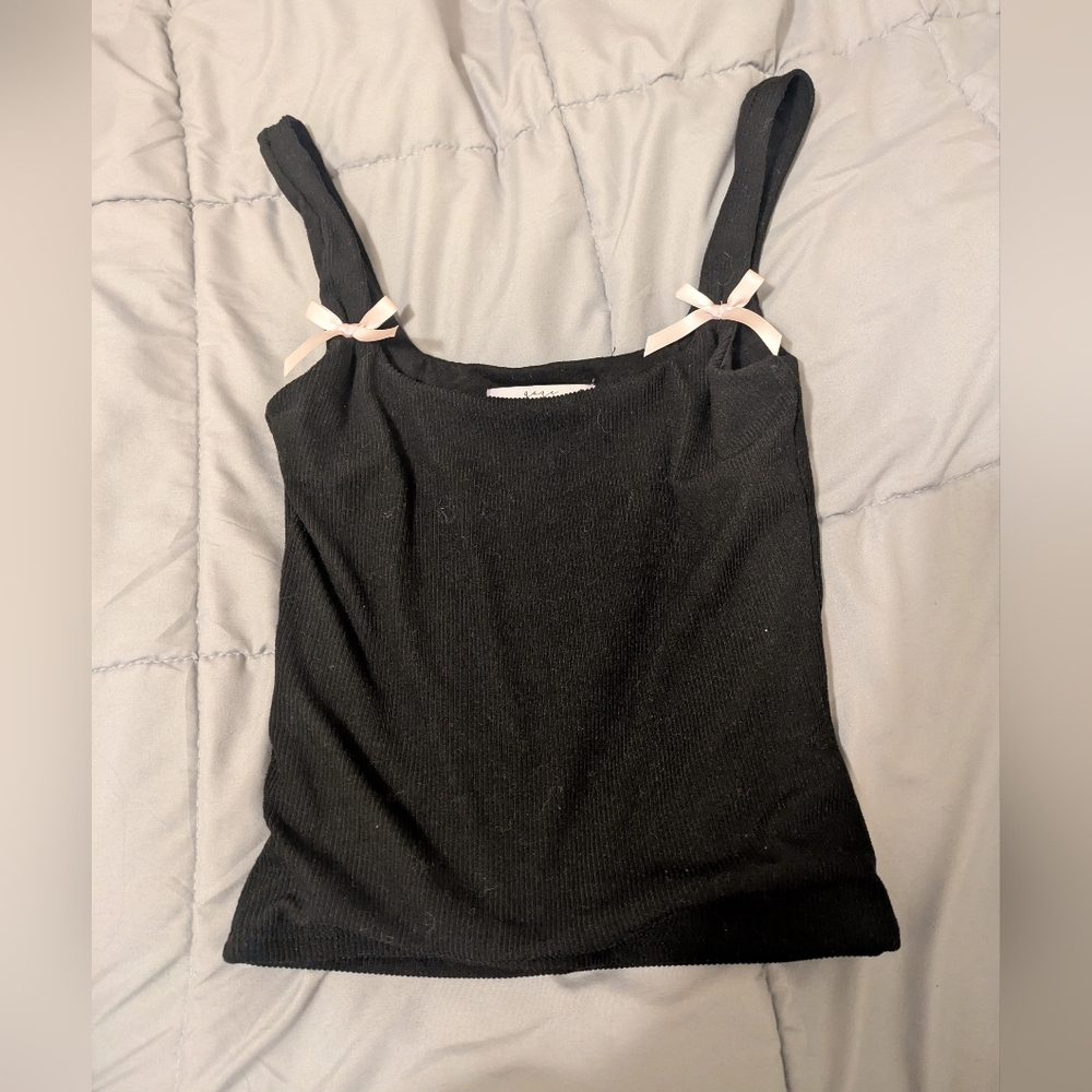Gaze Black Camisole with White Bow Accents